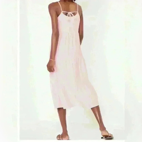 Old Navy Pink  Tiered Dress Midi Cami Swing Dress long Size S - Picture 2 of 3
